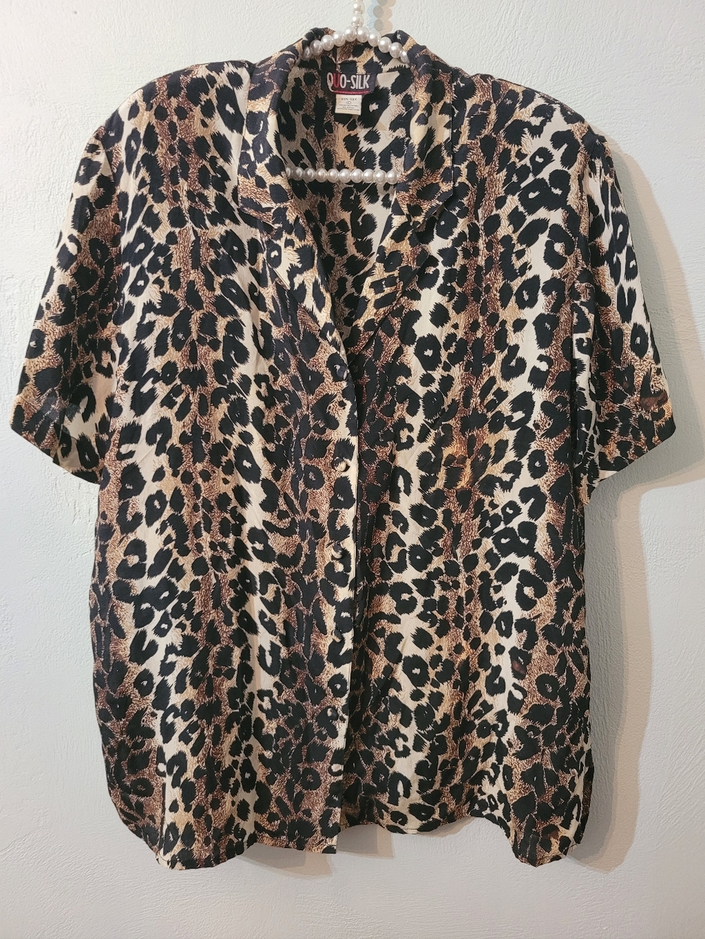 Vintange Stylish 100% Silk Women Leppard Print Blouse Size Large!*shoulder Pads